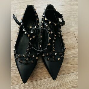 Valentino Noir Rockstud Cage Ballerina Flat, Black - Size 7.5